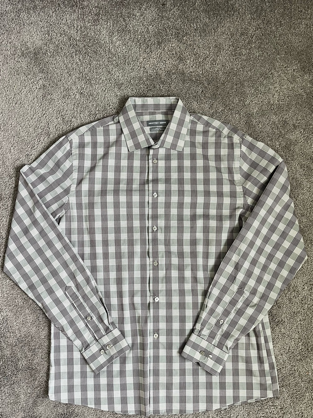 Geoffrey Beene Gray and White Check Dress Shirt - Men